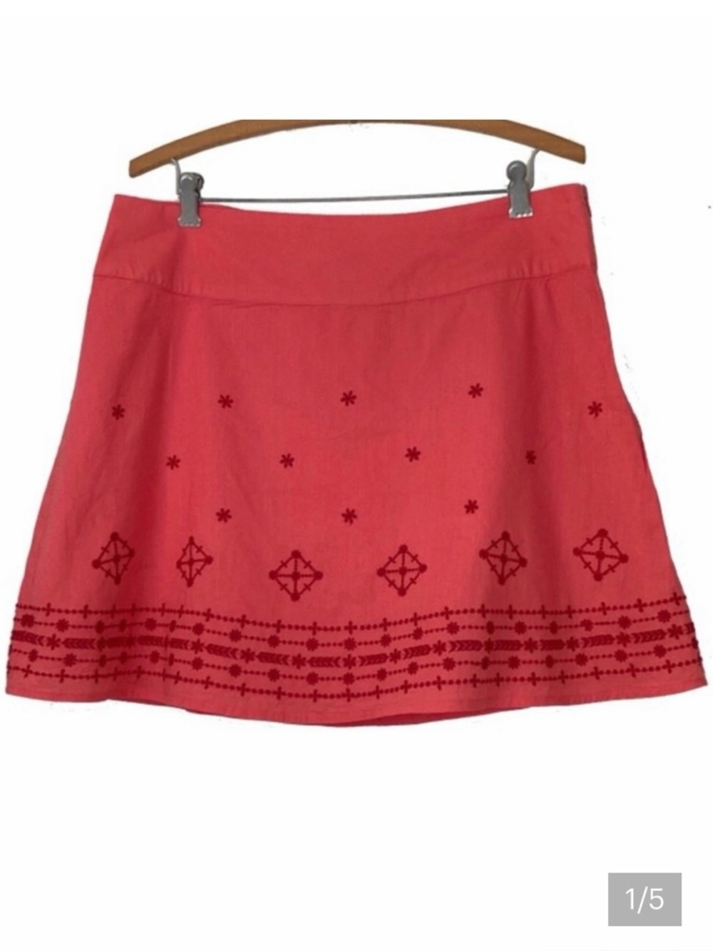 Prana Savvy Skirt Embroidered Coral Red 100% Cotton | 8